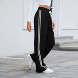Calças Jogger Femininas Retas, Modernas, Esportivas, para Corrida e Yoga, Casuais com Bolsos, Soltas, de Cintura Baixa e Perna Larga