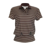 Camisetas Casuais com Estampa Listrada para Mulheres, Moda de Verão, Camiseta de Manga Curta com Gola, Look de Streetwear Feminino para Férias na Praia