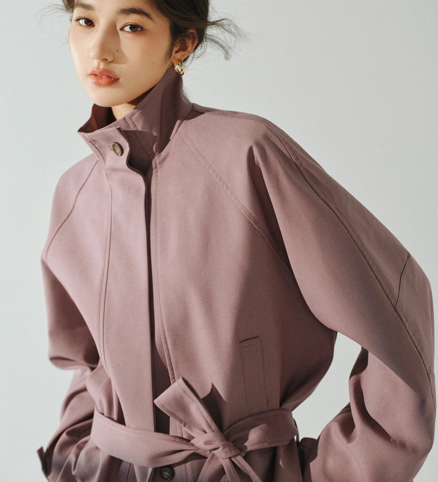 Trench coat de grandes dimensões feminino outono solto ajuste jaqueta cintura-empregando manga raglan outerwear casual casaco elegante roupa diária