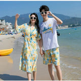 Conjunto de roupas de praia, Roupas Coreanas, Mãe e Filha Vestido Resort, Papai e Filho Tops e Shorts, 2 pcs