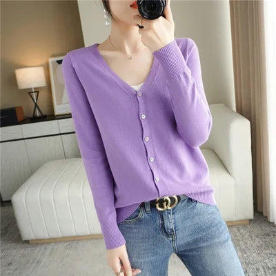 Cardigans femininos 2025 primavera outono malhas moda coreana cardigan estilo curto topos com decote em v malha outerwears suéteres sólidos