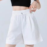 Shorts Casuais Femininos de Perna Larga para o Verão, Finos, Modelo A-line, Calças de Moletom com Cordão, Macacão Curto Feminino da Moda