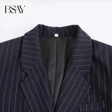 Bsay blazers para mulheres moda outono inverno solto listras finas manga longa ternos trespassado jaqueta chique feminino terno casaco