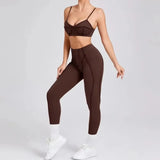 Yoga esportes conjuntos de fitness cintura alta hip-lifting calças abertas volta sutiã terno casual correndo treino ginásio leggings sexy conjuntos femininos