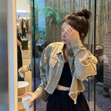 Jaquetas jeans cortadas femininas, Streetwear casual, Unissex, Básico, Todos os jogos, Ulzzang Design, Retro, Doce, Legal, Chique, Ins