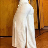 Calças femininas de cintura alta perna larga moda sólida escritório feminino casual queimado calças para mulheres verão novo elegante calças pretas