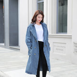 Trench denim casaco feminino casacos longos rendas até cinto de cintura alta turn down collar maxi jaquetas y2k único breasted elegante outono