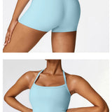 Conjunto de ioga escovado feminino com sutiã esportivo acolchoado e shorts de cintura alta, roupa de treino confortável, conjunto de salão combinando