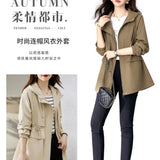Trench coat feminino 2025 nova primavera outono roupas com capuz blusão jaqueta feminina outerwear topos fino coringa casual estudante casacos