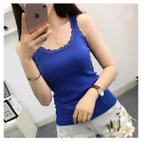 Regatas femininas verão o pescoço cor sólida feminino em forma de u baixo corte rendas suspender colete 2024 nova sem mangas camisola para senhoras