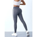 Leggings de yoga mulheres listrado magro calças esportivas cintura alta hip levantamento casul collants treino correndo elástico ginásio leggings