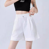 Shorts Casuais Femininos de Perna Larga para o Verão, Finos, Modelo A-line, Calças de Moletom com Cordão, Macacão Curto Feminino da Moda