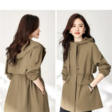 Trench coat feminino 2025 nova primavera outono roupas com capuz blusão jaqueta feminina outerwear topos fino coringa casual estudante casacos