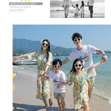 Conjunto de roupas de praia, Roupas Coreanas, Mãe e Filha Vestido Resort, Papai e Filho Tops e Shorts, 2 pcs
